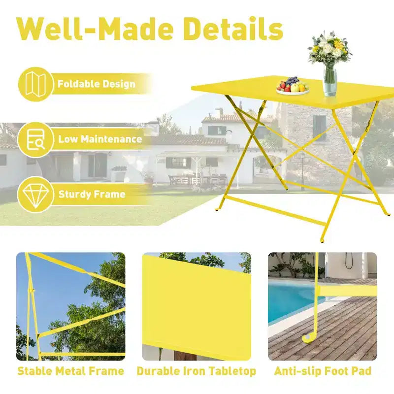 EROMMY Ensemble bistro de patio pliable 5 pièces avec table rectangulaire et chaises, ensemble repas d'extérieur en fer résistant aux intempéries pour 4 personnes