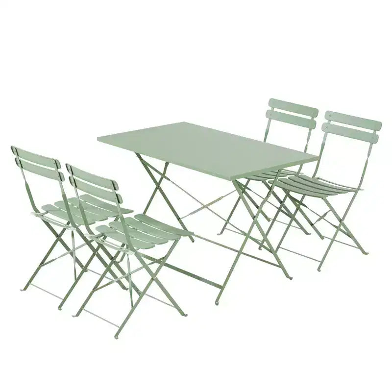 EROMMY Ensemble bistro de patio pliable 5 pièces avec table rectangulaire et chaises, ensemble repas d'extérieur en fer résistant aux intempéries pour 4 personnes