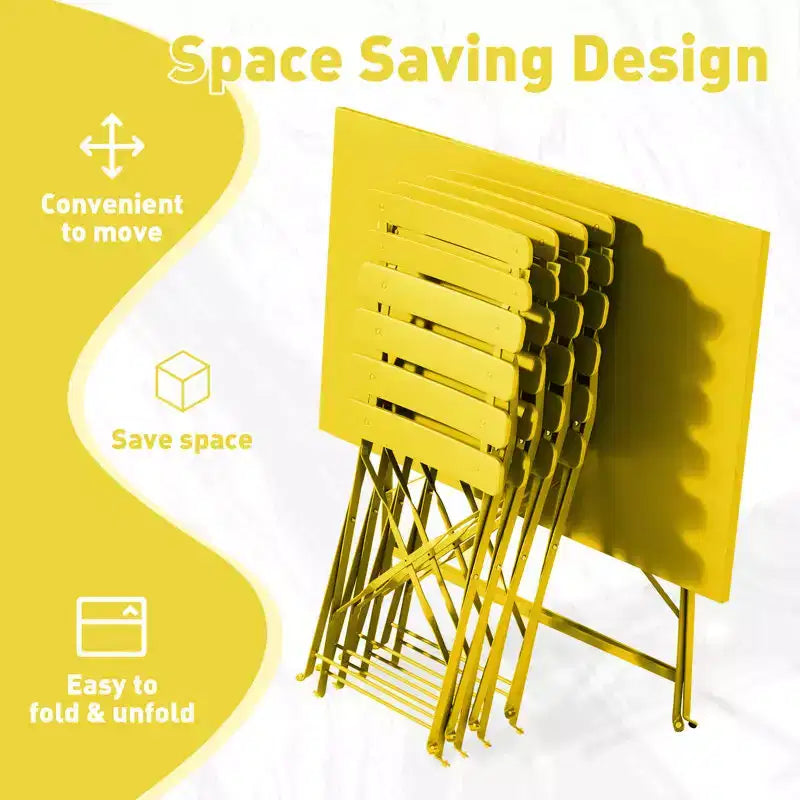 EROMMY Ensemble bistro de patio pliable 5 pièces avec table rectangulaire et chaises, ensemble repas d'extérieur en fer résistant aux intempéries pour 4 personnes