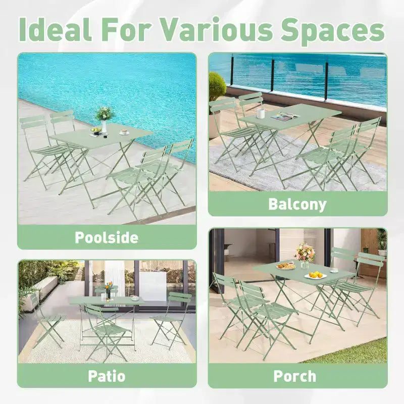 EROMMY Ensemble bistro de patio pliable 5 pièces avec table rectangulaire et chaises, ensemble repas d'extérieur en fer résistant aux intempéries pour 4 personnes