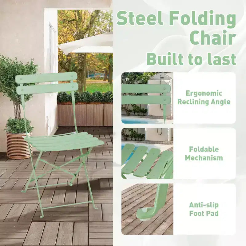 EROMMY Ensemble bistro de patio pliable 5 pièces avec table rectangulaire et chaises, ensemble repas d'extérieur en fer résistant aux intempéries pour 4 personnes