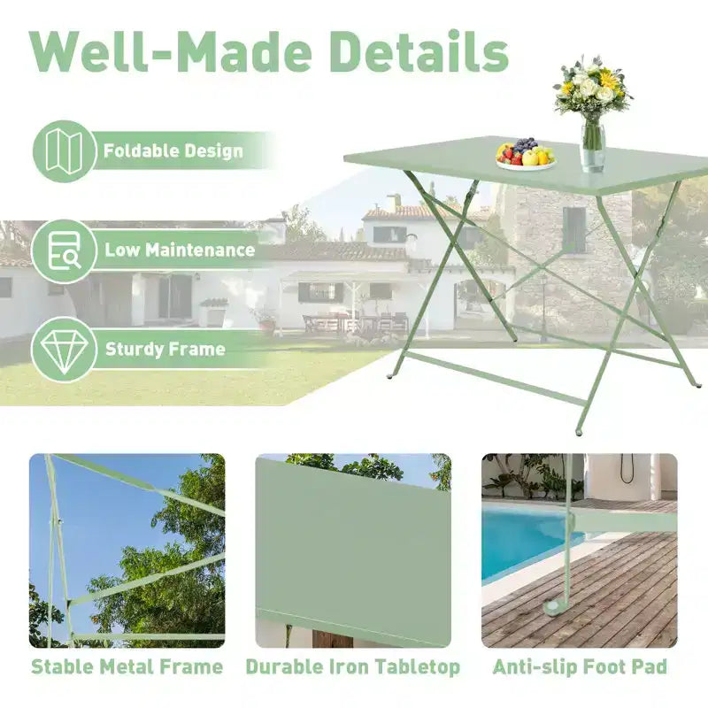 EROMMY Ensemble bistro de patio pliable 5 pièces avec table rectangulaire et chaises, ensemble repas d'extérieur en fer résistant aux intempéries pour 4 personnes