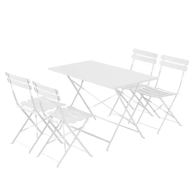 EROMMY Ensemble bistro de patio pliable 5 pièces avec table rectangulaire et chaises, ensemble repas d'extérieur en fer résistant aux intempéries pour 4 personnes