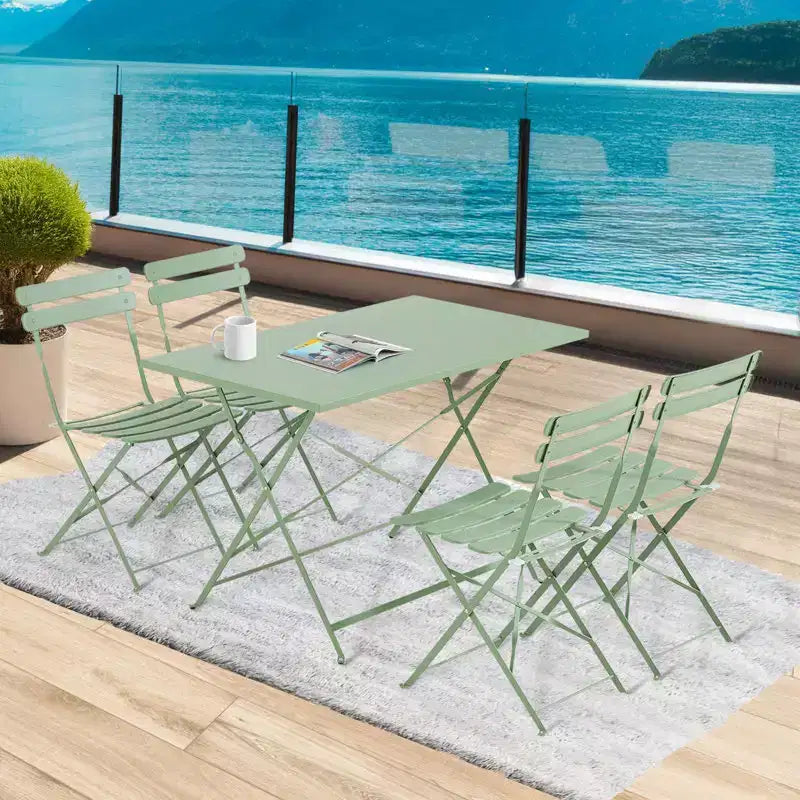 EROMMY 5-piece Foldable Patio Bistro Set With Rectangular Table And Chairs, Weather-resistant Iron Outdoor Dining Set For 4 People