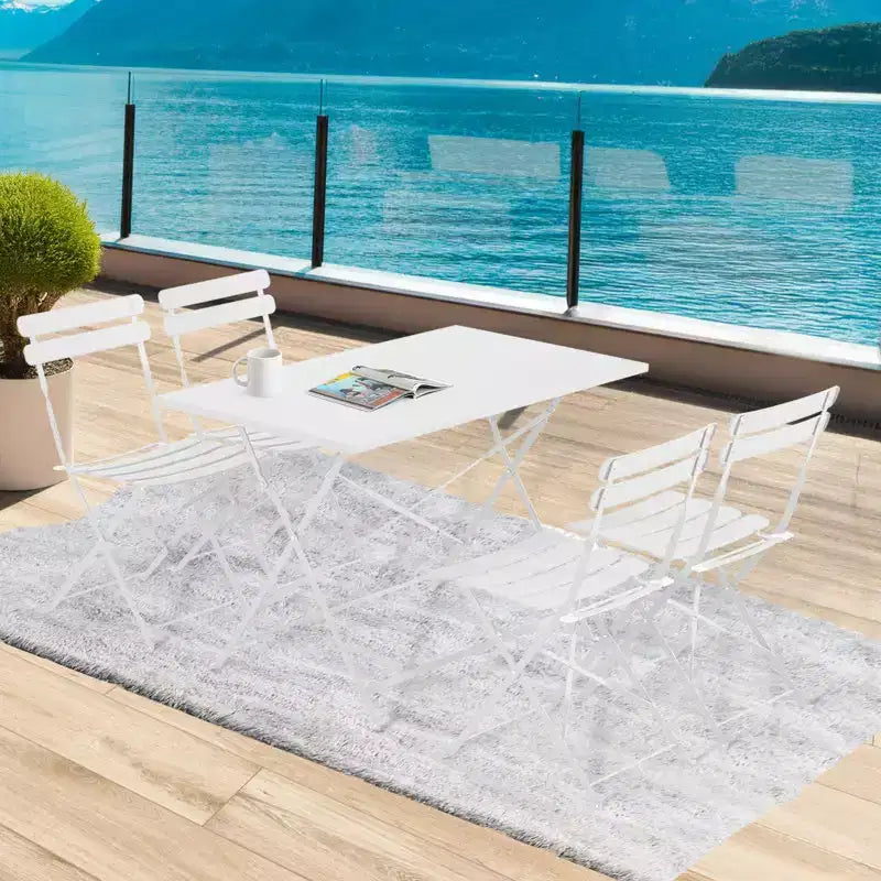 EROMMY Ensemble bistro de patio pliable 5 pièces avec table rectangulaire et chaises, ensemble repas d'extérieur en fer résistant aux intempéries pour 4 personnes