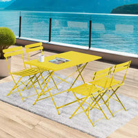 EROMMY Ensemble bistro de patio pliable 5 pièces avec table rectangulaire et chaises, ensemble repas d'extérieur en fer résistant aux intempéries pour 4 personnes
