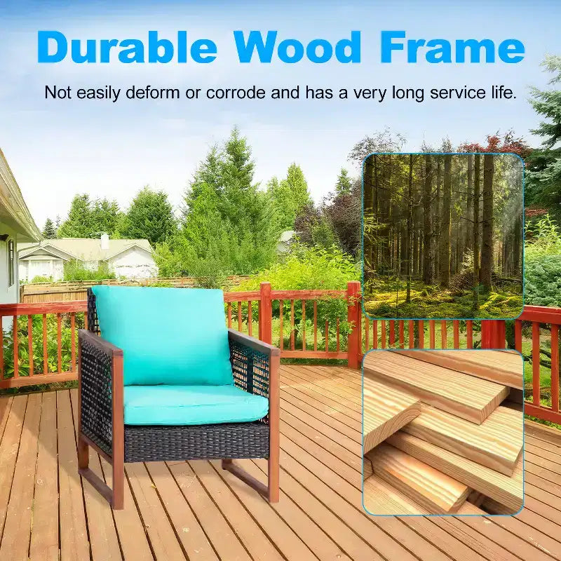 BestMassage Ensemble de mobilier de patio 3 pièces - Salon de conversation bistro d'extérieur en résine tressée