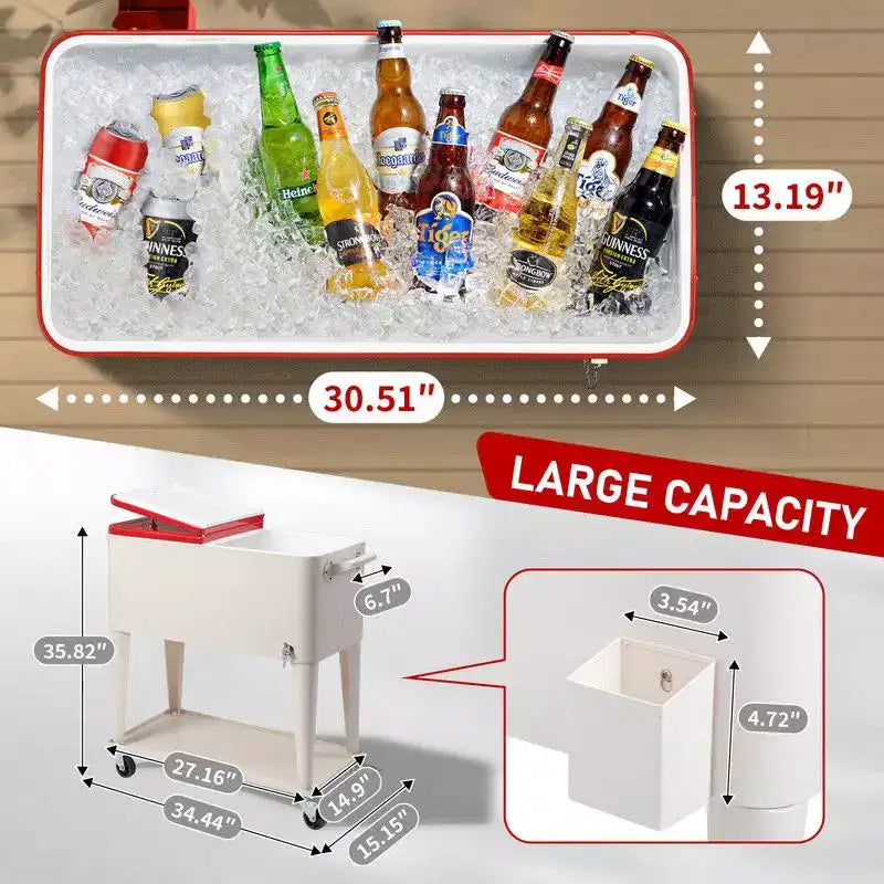 Karl Home Chariot glacière de patio 80 QT rouge laiteux