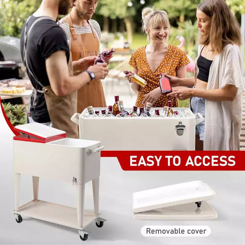 Karl Home Chariot glacière de patio 80 QT rouge laiteux