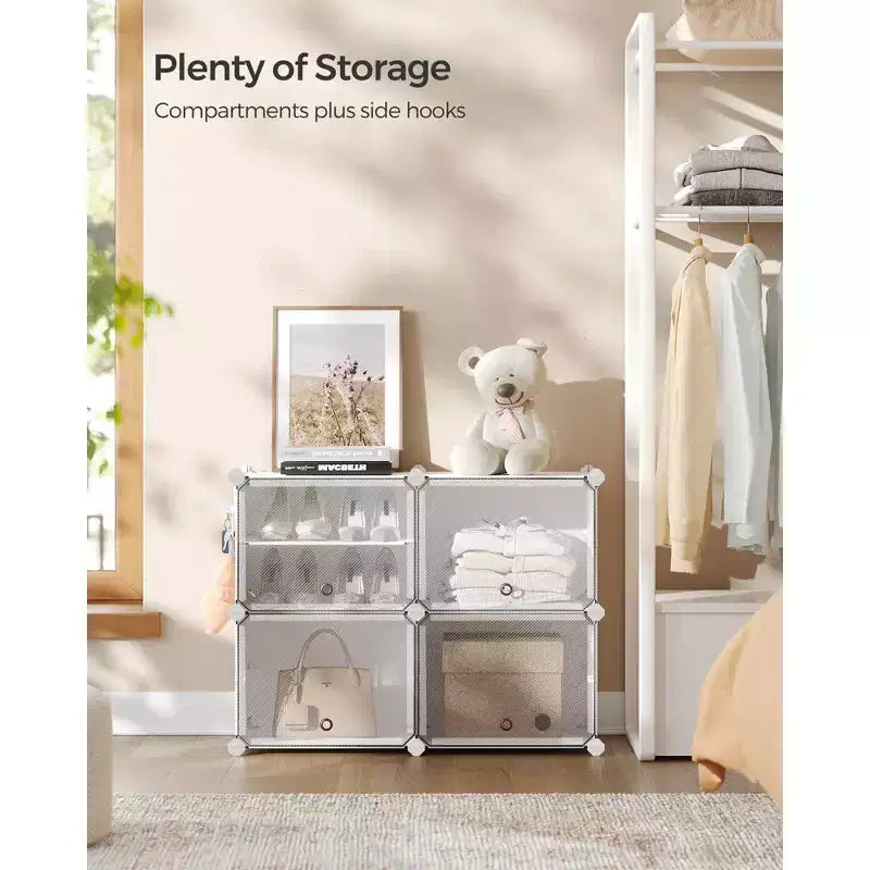 Organisateur range-chaussures réglable à 4 niveaux, armoire de rangement gain de place contient 16 paires, blanc