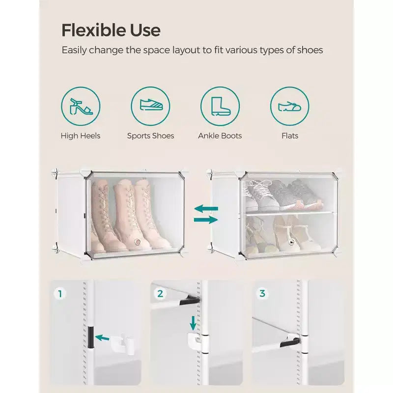 Organisateur range-chaussures réglable à 4 niveaux, armoire de rangement gain de place contient 16 paires, blanc
