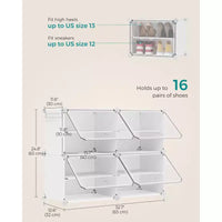 Organisateur range-chaussures réglable à 4 niveaux, armoire de rangement gain de place contient 16 paires, blanc