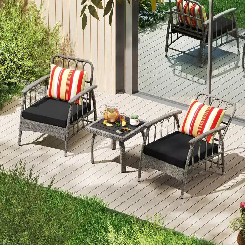 Costway Ensemble de mobilier de patio 3 pièces en résine tressée PE avec dossier réglable sur 5 niveaux - Ensemble bistro