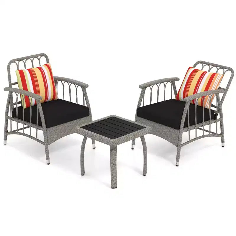 Costway Ensemble de mobilier de patio 3 pièces en résine tressée PE avec dossier réglable sur 5 niveaux - Ensemble bistro