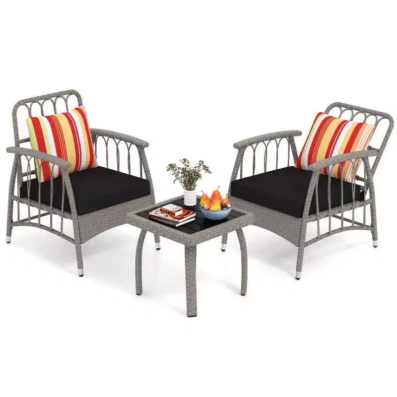 Costway Ensemble de mobilier de patio 3 pièces en résine tressée PE avec dossier réglable sur 5 niveaux - Ensemble bistro