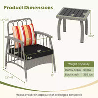 Costway Ensemble de mobilier de patio 3 pièces en résine tressée PE avec dossier réglable sur 5 niveaux - Ensemble bistro