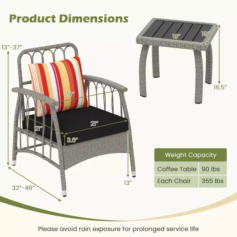Costway Ensemble de mobilier de patio 3 pièces en résine tressée PE avec dossier réglable sur 5 niveaux - Ensemble bistro