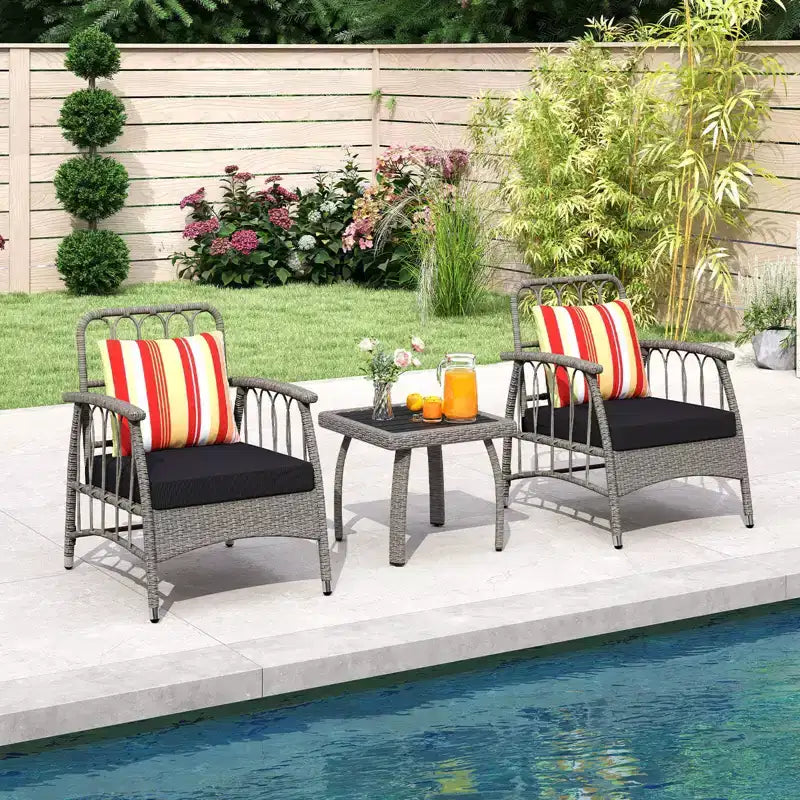 Costway Ensemble de mobilier de patio 3 pièces en résine tressée PE avec dossier réglable sur 5 niveaux - Ensemble bistro