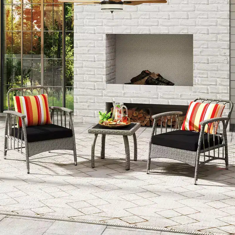 Costway Ensemble de mobilier de patio 3 pièces en résine tressée PE avec dossier réglable sur 5 niveaux - Ensemble bistro