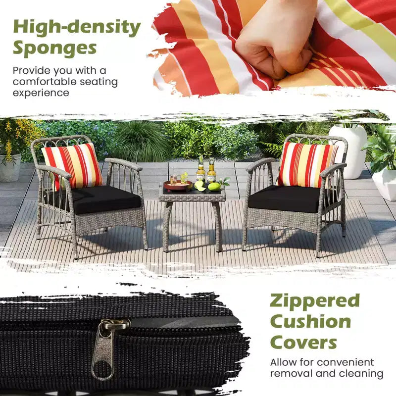 Costway Ensemble de mobilier de patio 3 pièces en résine tressée PE avec dossier réglable sur 5 niveaux - Ensemble bistro