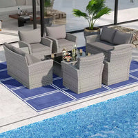 Costway Ensemble de Meubles de Jardin 4 pièces avec 2 Chaises en Rotin, Canapé, Table Basse et Coussins Gris