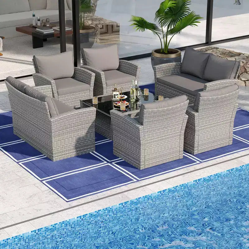Costway Ensemble de Meubles de Jardin 4 pièces avec 2 Chaises en Rotin, Canapé, Table Basse et Coussins Gris