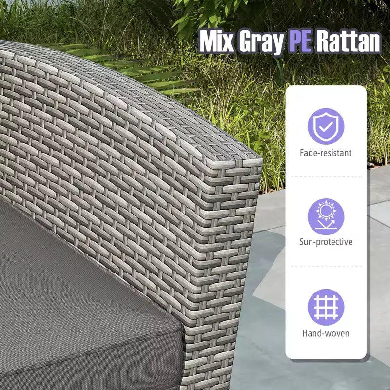 Costway Ensemble de Meubles de Jardin 4 pièces avec 2 Chaises en Rotin, Canapé, Table Basse et Coussins Gris