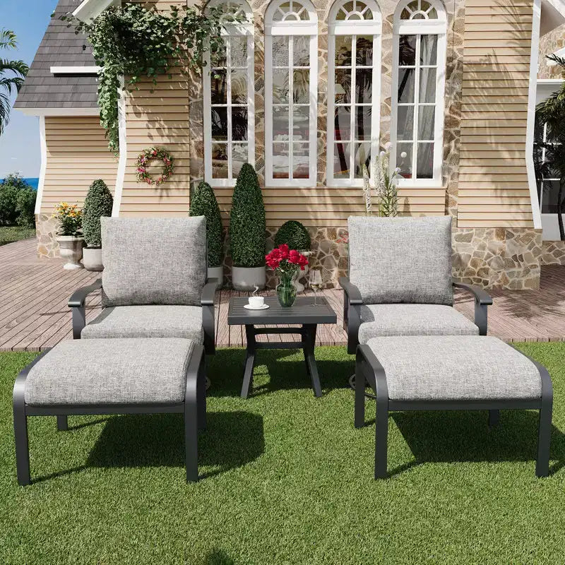 EROMMY Ensemble bistro 5 pièces - Chaises à bascule pivotantes d'extérieur avec ottomans et table basse
