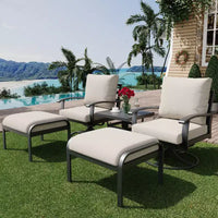 EROMMY Outdoor Swivel Rocker Patio Chairs With Ottomans And Coffee Table 5 Pcs Bistro Set