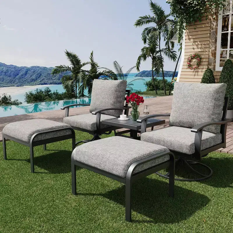 EROMMY Ensemble bistro 5 pièces - Chaises à bascule pivotantes d'extérieur avec ottomans et table basse