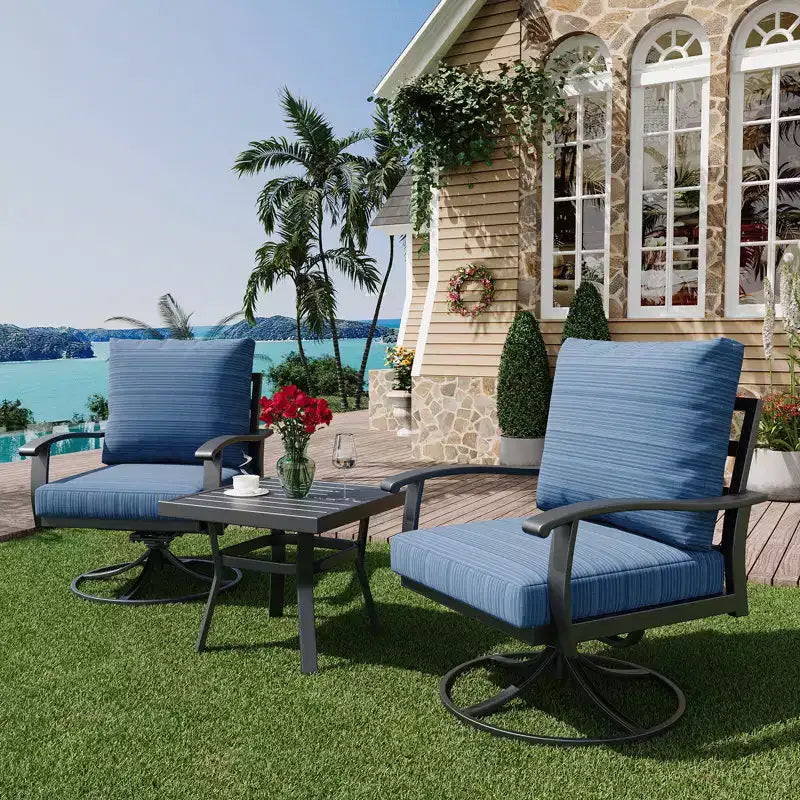 Fauteuils de Patio Pivotants et Basculants EROMMY avec Table Basse, Ensemble Bistro 3 Pièces