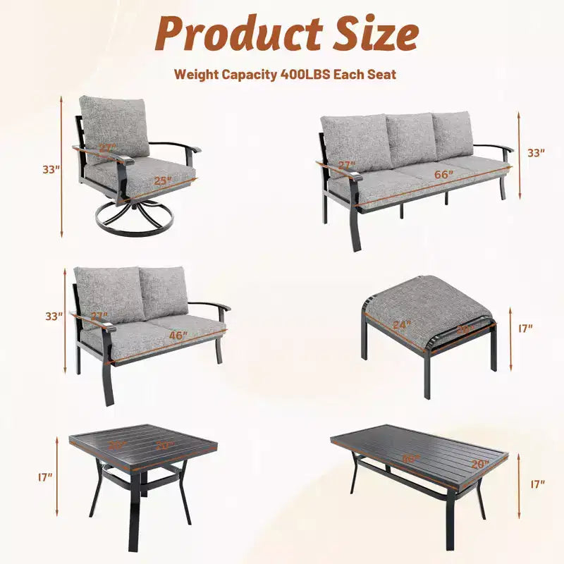 Fauteuils de Patio Pivotants et Basculants EROMMY avec Table Basse, Ensemble Bistro 3 Pièces