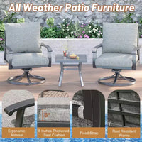 Fauteuils de Patio Pivotants et Basculants EROMMY avec Table Basse, Ensemble Bistro 3 Pièces