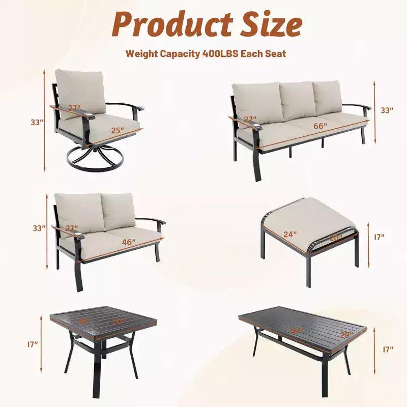 Fauteuils de Patio Pivotants et Basculants EROMMY avec Table Basse, Ensemble Bistro 3 Pièces