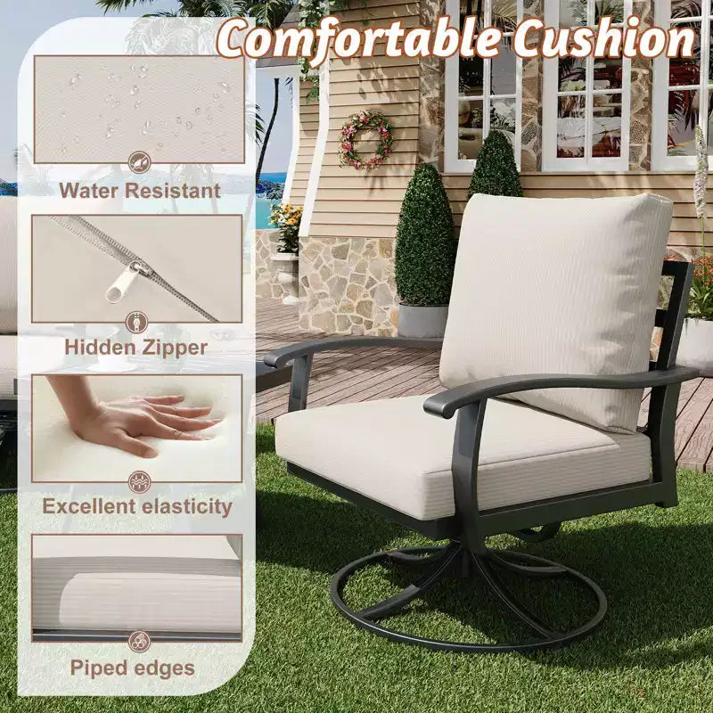 Fauteuils de Patio Pivotants et Basculants EROMMY avec Table Basse, Ensemble Bistro 3 Pièces