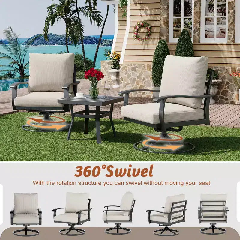 Fauteuils de Patio Pivotants et Basculants EROMMY avec Table Basse, Ensemble Bistro 3 Pièces