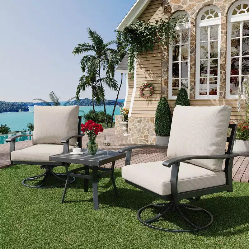 Fauteuils de Patio Pivotants et Basculants EROMMY avec Table Basse, Ensemble Bistro 3 Pièces