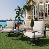 Fauteuils de Patio Pivotants et Basculants EROMMY avec Table Basse, Ensemble Bistro 3 Pièces
