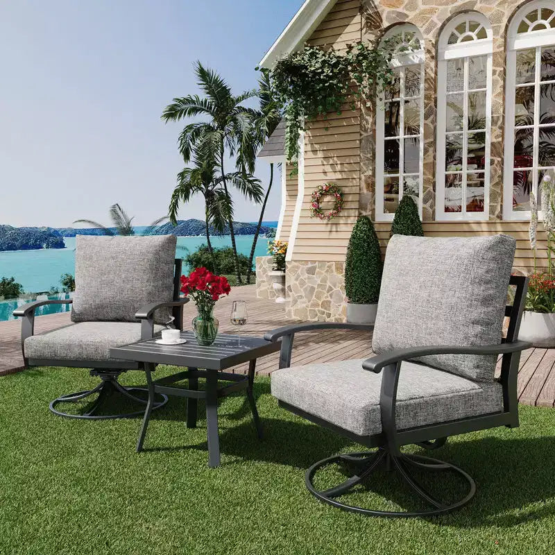 Fauteuils de Patio Pivotants et Basculants EROMMY avec Table Basse, Ensemble Bistro 3 Pièces