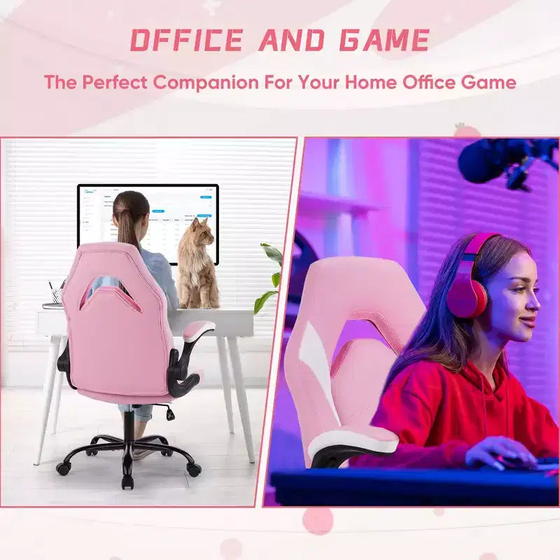 Chaise de jeu Bestier, chaise pivotante d'ordinateur en cuir PU avec soutien lombaire, dossier réglable et accoudoir rabattable pour chaise de bureau à domicile