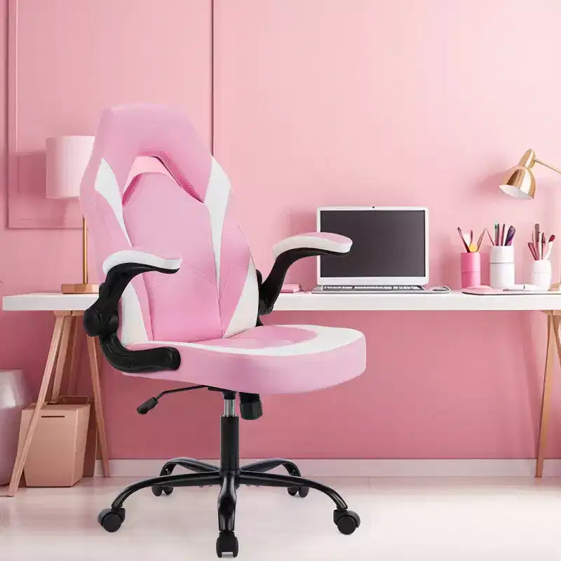 Chaise de jeu Bestier, chaise pivotante d'ordinateur en cuir PU avec soutien lombaire, dossier réglable et accoudoir rabattable pour chaise de bureau à domicile