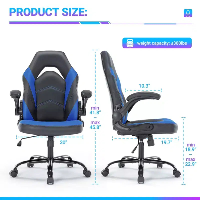 Chaise de jeu Bestier, chaise pivotante d'ordinateur en cuir PU avec soutien lombaire, dossier réglable et accoudoir rabattable pour chaise de bureau à domicile