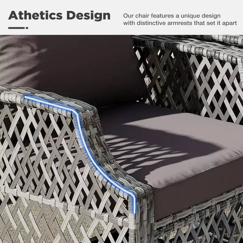 Ensemble de 3 chaises pivotantes d'extérieur EROMMY, ensemble de bistrot de patio en osier avec coussins épais 25D et table basse en verre