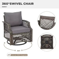 Ensemble de 3 chaises pivotantes d'extérieur EROMMY, ensemble de bistrot de patio en osier avec coussins épais 25D et table basse en verre