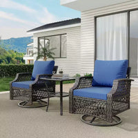 EROMMY 3 Piece Outdoor Swivel Chair Set, Wicker Patio Bistro Set With Thickened 25D Cushions And Glass Coffee Table