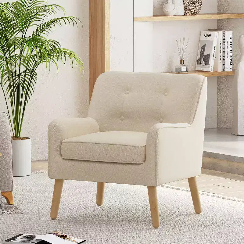 Okak fauteuils d'appoint mid-century modernes pour chambre, fauteuil d'appoint en tissu capitonné avec pieds en bois massif pour salon