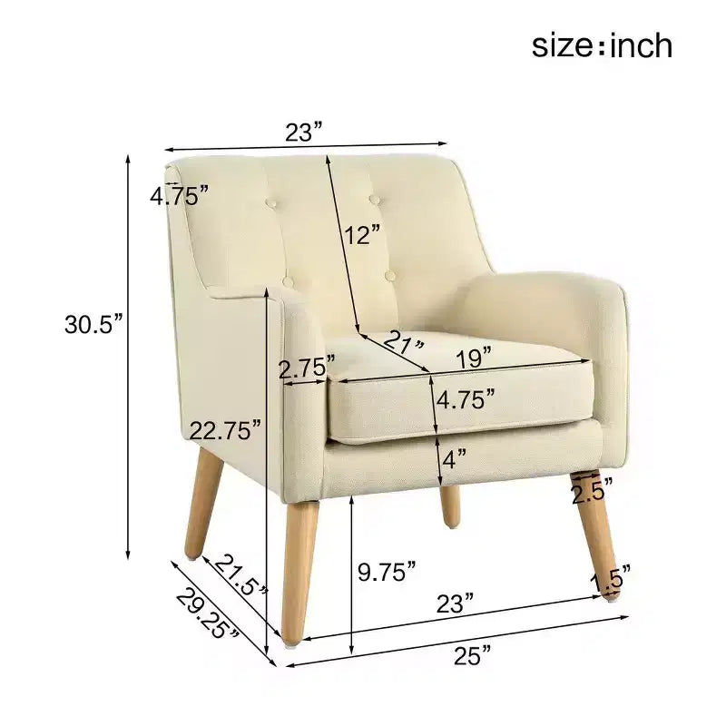 Okak fauteuils d'appoint mid-century modernes pour chambre, fauteuil d'appoint en tissu capitonné avec pieds en bois massif pour salon