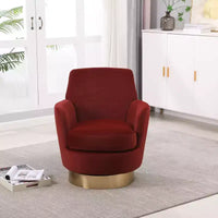 Fauteuil pivotant moderne Okak, fauteuils ronds avec base en acier inoxydable doré, pour salon et chambre