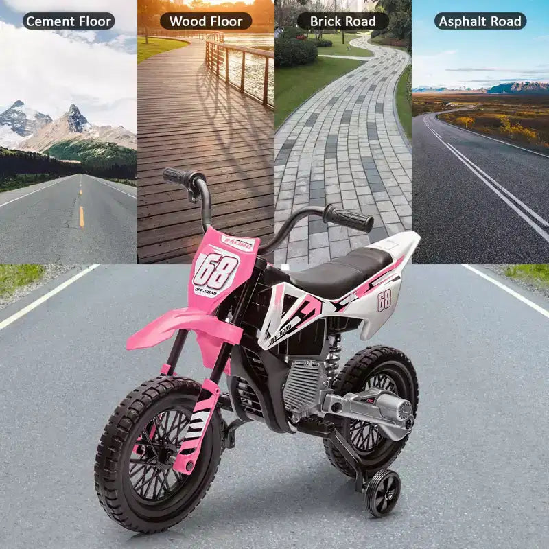 Moto électrique Acekool 12 V pour enfants avec deux moteurs de 25 W, accélérateur tournant, roulettes d'apprentissage et suspension, jouet à enfourcher pour les 3 ans et plus