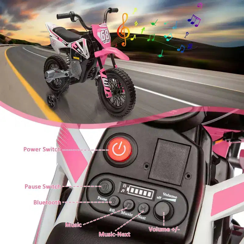 Moto électrique Acekool 12 V pour enfants avec deux moteurs de 25 W, accélérateur tournant, roulettes d'apprentissage et suspension, jouet à enfourcher pour les 3 ans et plus